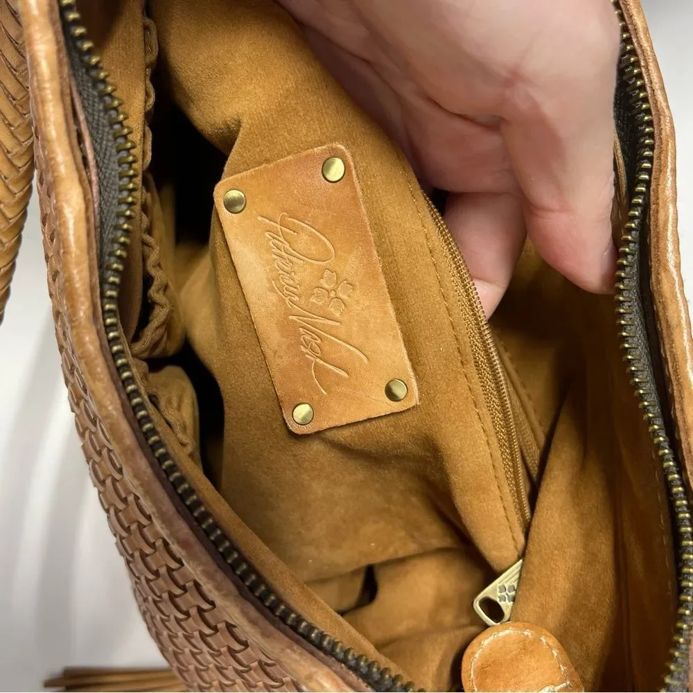 Patricia Nash Woven Leather Castelli Square Hobo in Sand